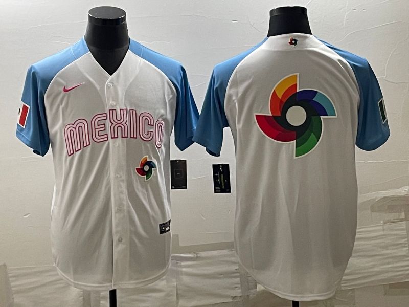 Men 2023 World Cub Mexico Blank White blue Nike MLB Jersey6->more jerseys->MLB Jersey
